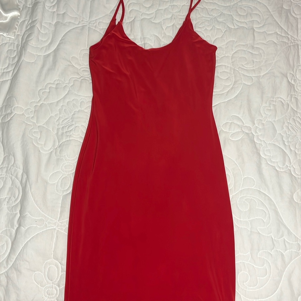 a silky red dress, long, size s